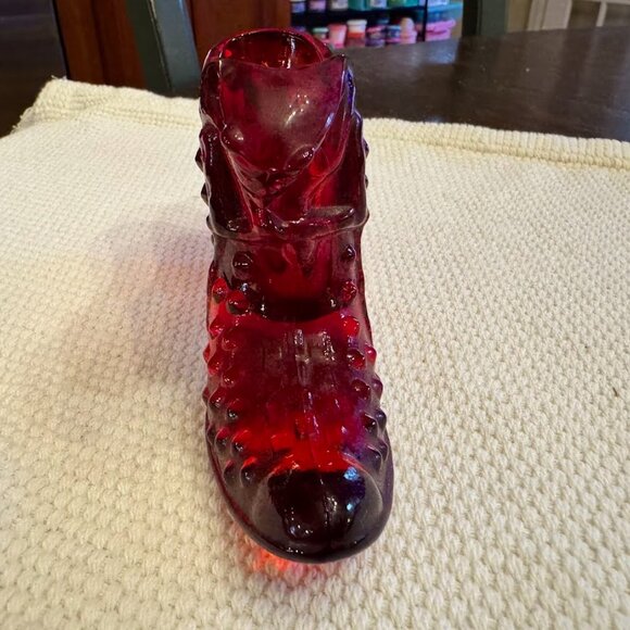Vintage Fenton Ruby Red Hobnail Cat's Head Glass Slipper - Picture 3 of 7